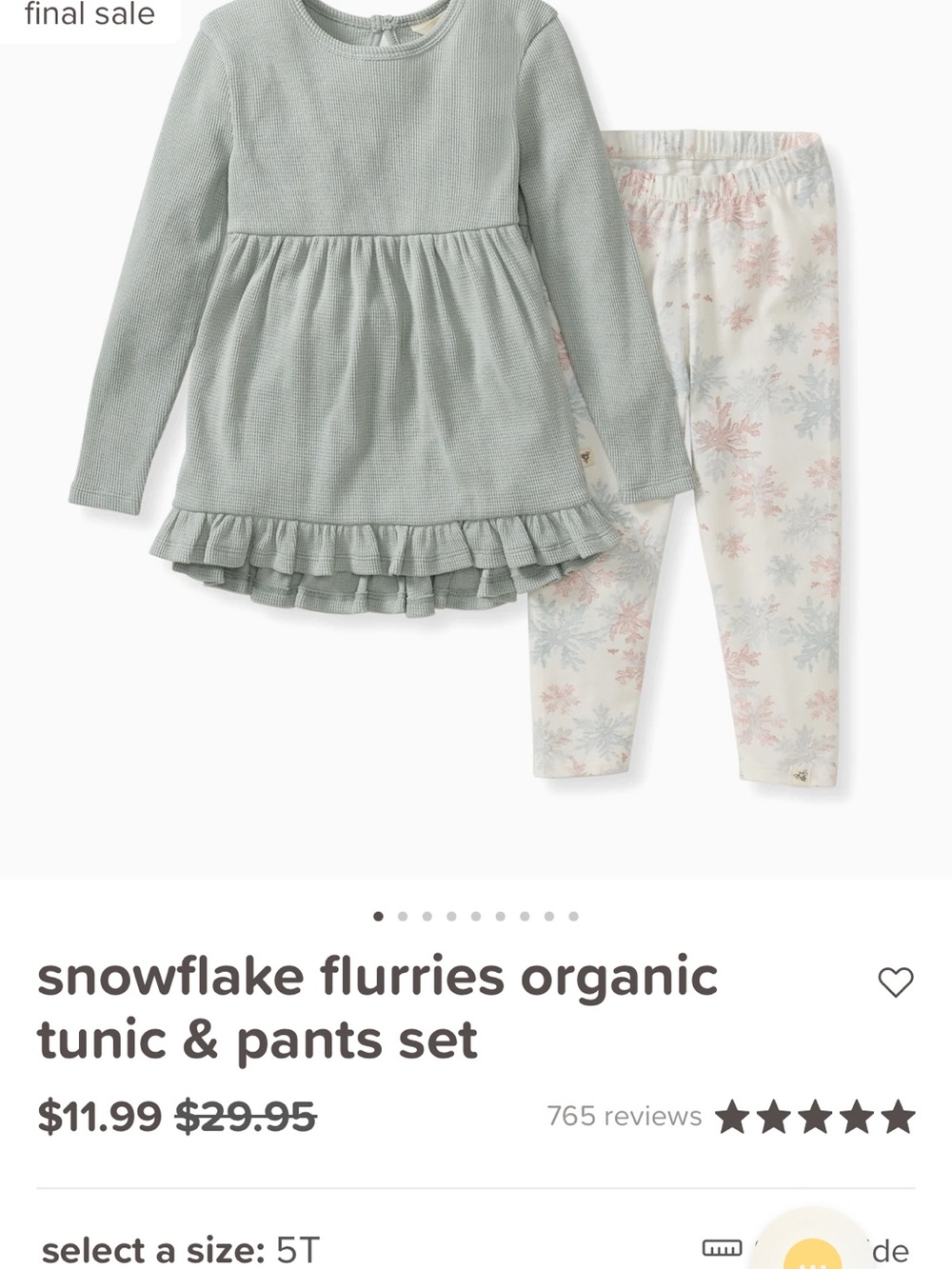 Sage Green Ruffle Top and Floral Leggings Kids set Burts Bees